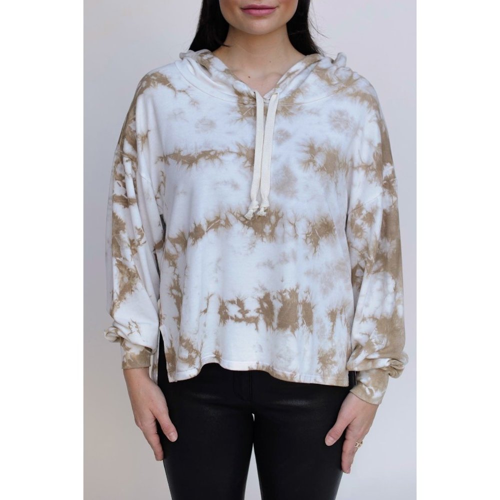 Found Los Angles Women's Size S Dreamer High Low Pullover Hoodie Taupe Tie Dye